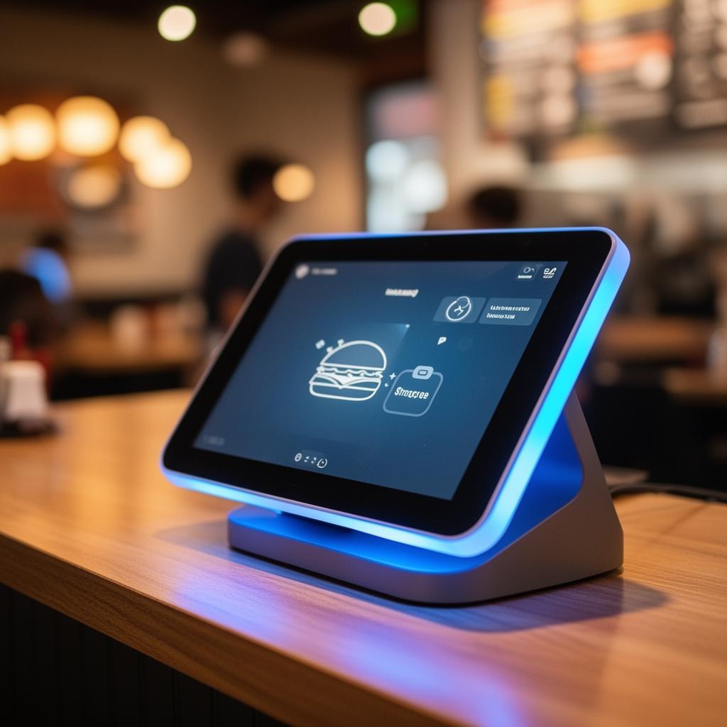 Tablet de balcão em uma hamburgueria